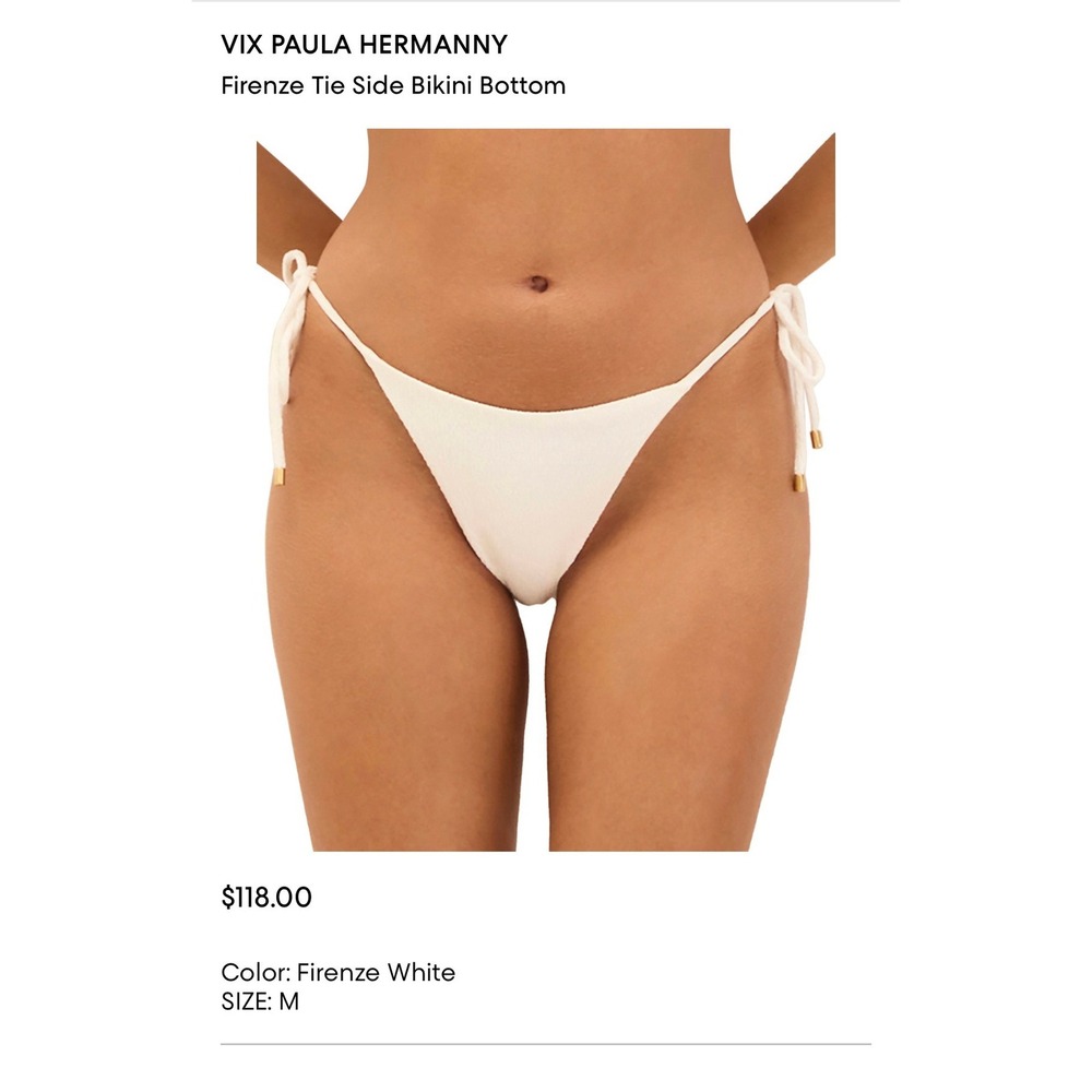 ViX Paula Hermanny Firenze Tie Side Bikini Bottom White VATE1375 Medium